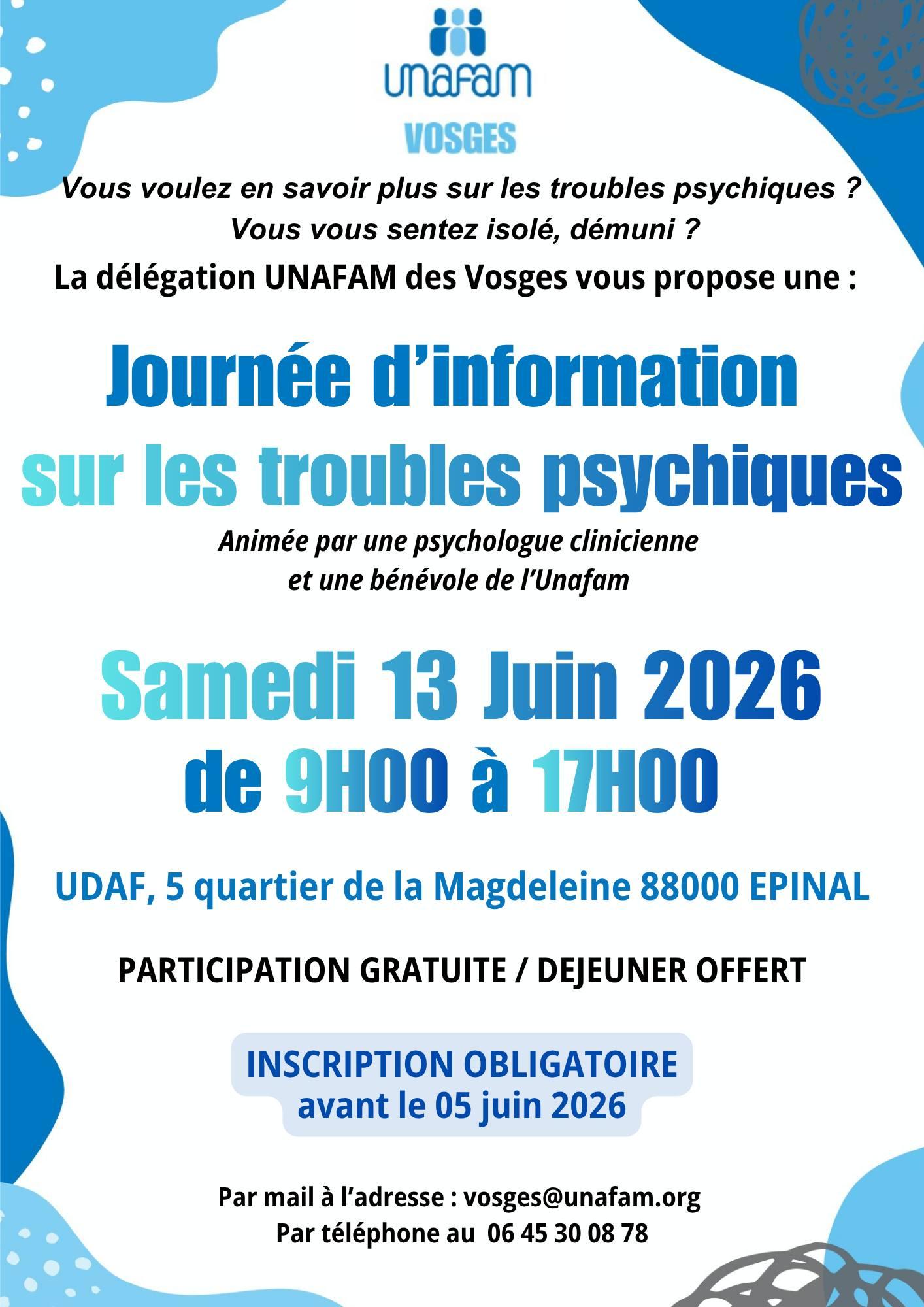 Journée d’information sur les troubles psychiques – Épinal, 13 juin 2026